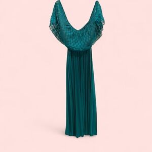 Vintage 70’s aquamarine lace top pleated maxi boho magical mermaid dress